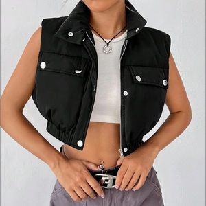 Flap Pocket Crop Vest Puffer Coat